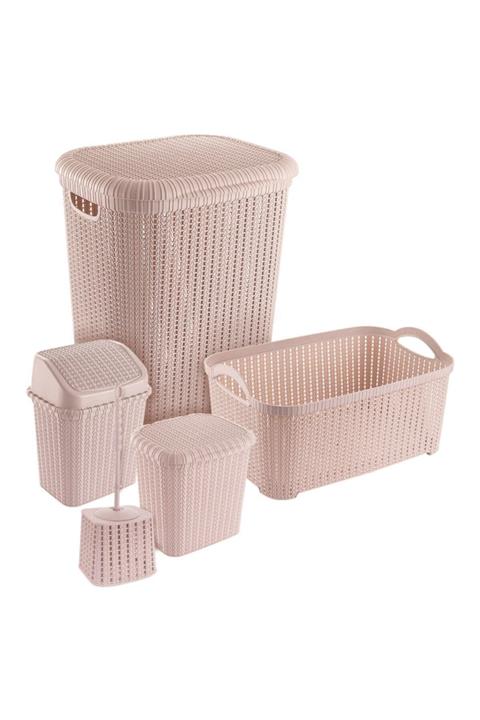 Rio Pudra Renkli Örgü Desenli Çeyiz Seti 5'li Plastik Banyo Seti