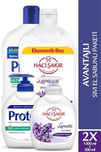 Hacı Şakir &Protex Avantajlı Sıvı El Sabunu Paketi 1500 ml + 300 ml X 2 Adet