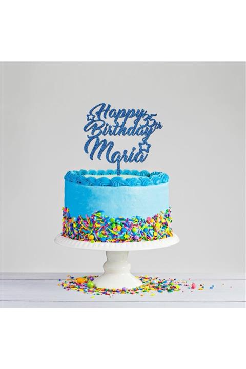 Mini Parti Happy Birthday Mavi Pasta Süsü