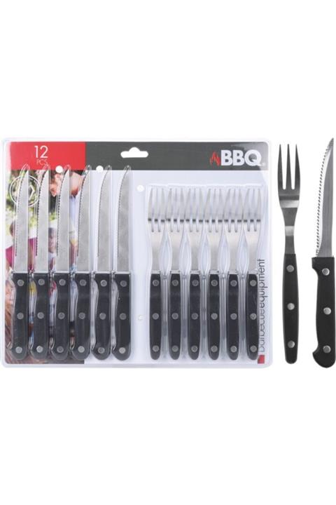 BBQ Et Çatal Bıçak Seti 12 Parça, Paslanmaz Çelik