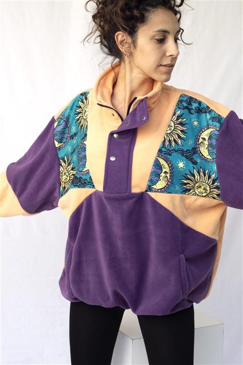 Vatkalimon Unisex Somon Mor Yarım Fermuarlı Polar Sweatshirt