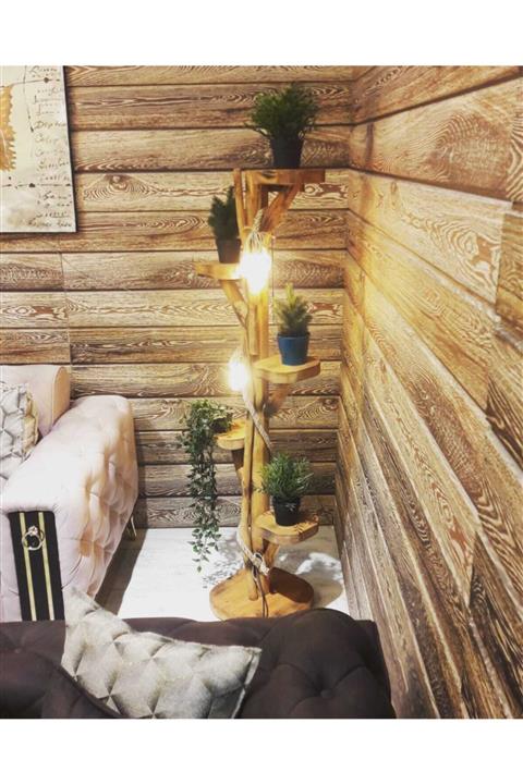 Cosargroup Doğal Agaç Kütük Lambader  5 Sehpalı