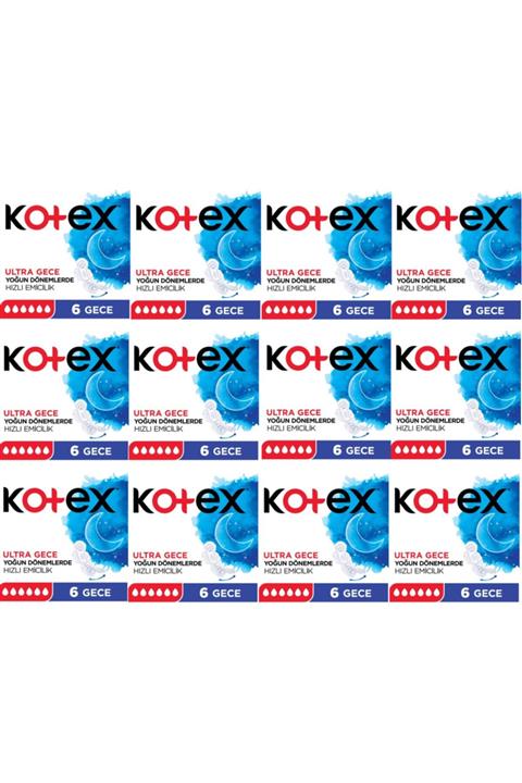 Kotex Tekli Gece Hijyenik Ped 12*6=72 Adet