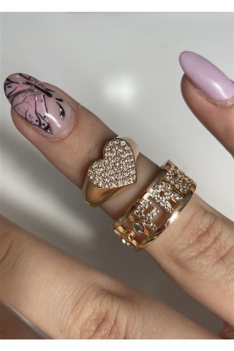 KİLİGİSTANBUL Gold Renk Free Yüzük Seti