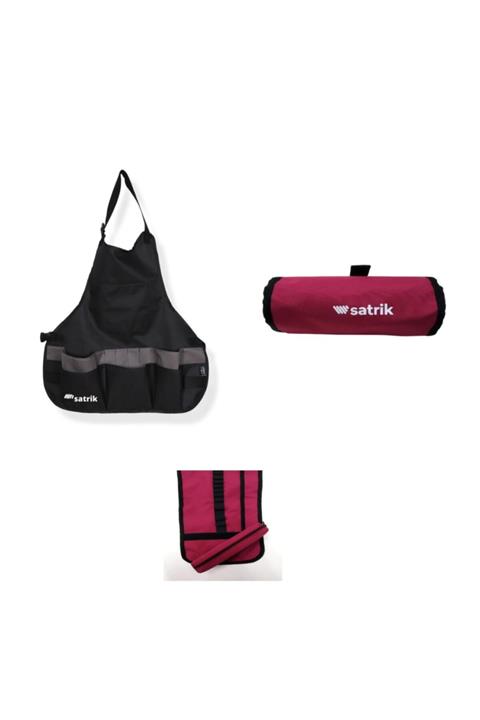 satrik Özel Üretim 1. Kalite Profesyonel Resim Önlüğü Siyah Renk+Bordo Renk Rulo Kalemlik Seti