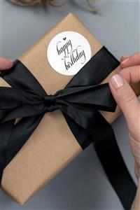 Özer Store Happy Birthday Yazılı Siyah Beyaz Yuvarlak Hediye Paketi Etiketi Sticker