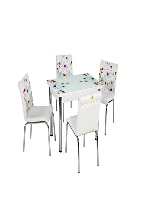 Evistro Yandan Açılır Cam Mutfak Masa Takımı 4 Sandalyeli 60x90cm