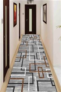 SUNTEKS HOME Dijital Baskı Kaymaz Taban Kahve Çerçeve Yolluk Halı