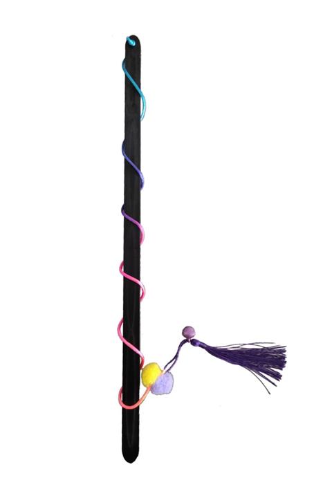Pet Markt Kedi Oltası Zilli Peluşlu Renkli Ipli Dayanıklı 40 Cm Siyah