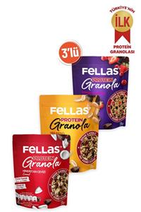 Fellas Granola 3'lü-protein Bar Parçacıklı Hindistan C. 270gr Kırmızı Meyveli 270gr + Yer Fıst. 270gr