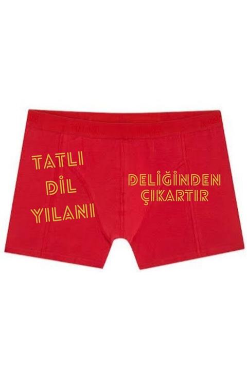 BoxerMasters Erkek Kırmızı Tatlı Dil Yazılı Baskılı Man Boxer