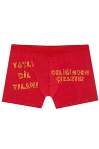 BoxerMasters Erkek Kırmızı Tatlı Dil Yazılı Baskılı Man Boxer