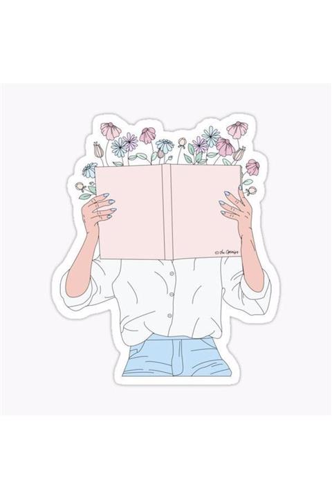 ZobarMarkt Kitap Okuyan Kız Defter Ajanda Planner Bullet Journal Laptop Sticker, 7 Cm
