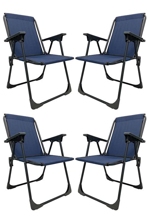 moniev 4 Adet Katlanır Kamp Sandalyesi Piknik Koltuğu Plaj Şezlongu Lacivert