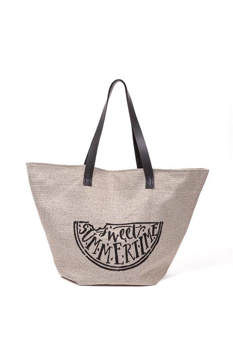 Enié by Ebru TAŞÇIOĞLU Summertime Keten Siyah Plaj Çantası