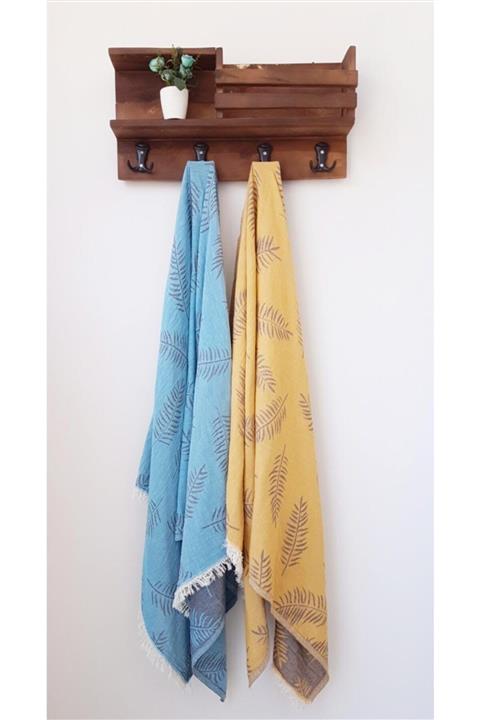 Wellstil 2'li Jakarlı Çift Taraflı Peştamal Set Turkuaz/hardal