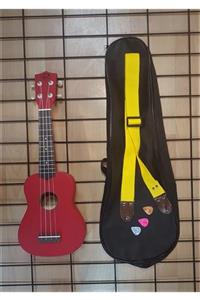 PUKA Ahşap Soprano Ukulele +kılıf+3 Adet Pena+askı Hediye Satin Kırmızı Renk