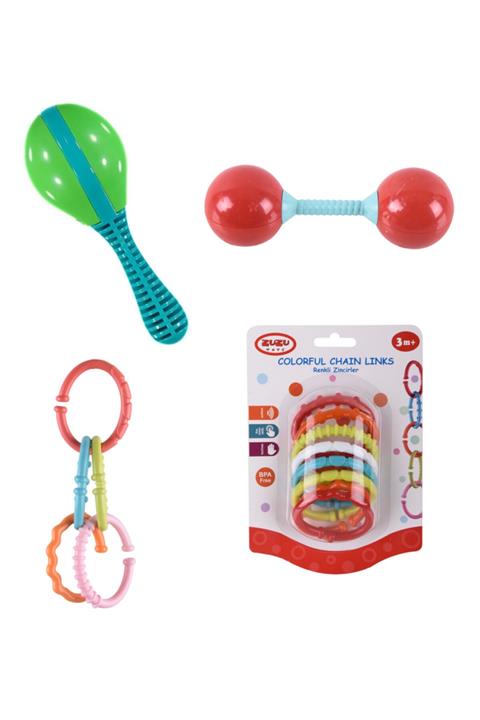 Beybisi Oyuncak Marakas Çıngırak + Halter Çıngırak + Renkli Zincirler