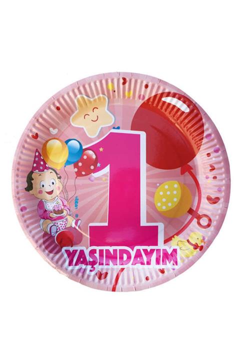 NEWOTO Tabak Karton 1 Yaşındayım Pembe 23 Cm Pk:8