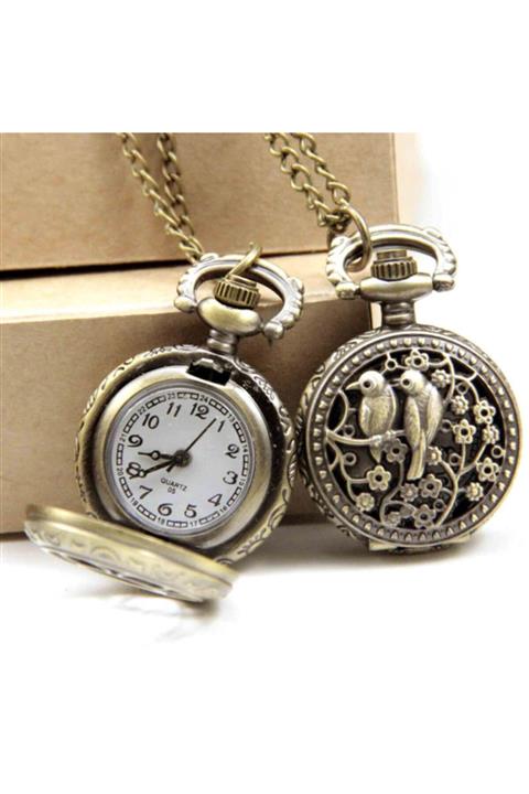 Hediye Sahibi Daldaki Kuş Görünümlü Küçük Boy Köstekli Saat Kolye