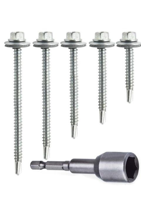 AKSUFEZ 100 Adet 6,3x60 Mm Çatı Vidası Matkap Uçlu Trapez Sac Vidası Akıllı Vida