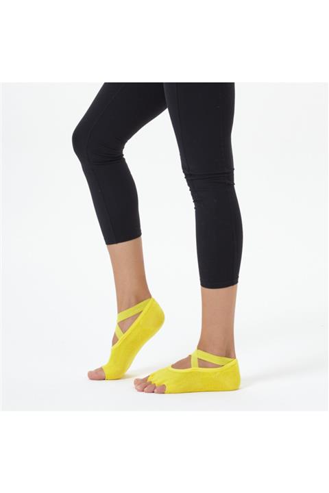 Nui Yoga Sarı Çapraz Kayışlı Yoga Pilates Çorabı