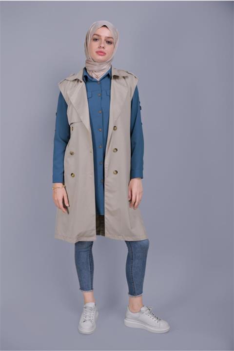TRENDTESETTÜR Düğmeli Kuşaklı Yelek 252
