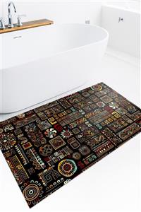 KARNAVAL HOME Siyah Etnik Desen 2'li Banyo Paspas Takımı - 50x60 cm Ve 60x100 cm
