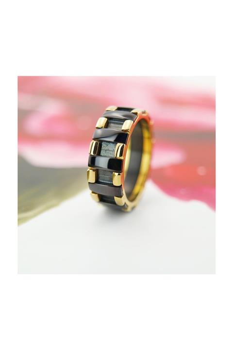 Lost 7 Mm Sarı Siyah  Çelik Yüzük