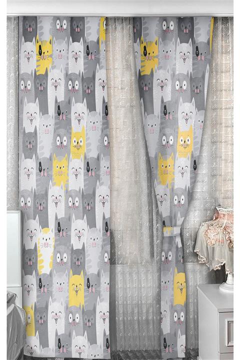 Bebişim Halı Sevimli Kedi Çocuk Odası Fon Perde