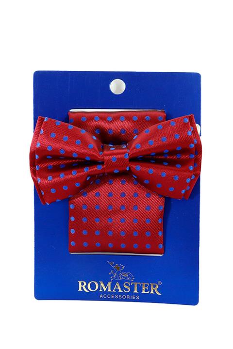 ROMASTER Bordo Renk Nokta Desenli Mendilli Papyon