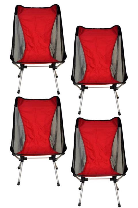 KAPLANLAR Portatif Kamp Sandalyesi - Kırmızı 4'lü