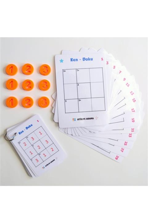 AtölyeAdana Ken-doku (3x3) - Matematik Işlem Rakam Akıl Zeka Mantık Beceri Gelişim Eğitici Bilsem Hazırlık Oyunu