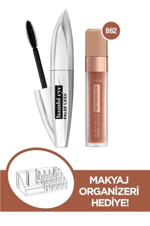 L'Oreal Paris Bambi Eye Ceylan Göz Siyah Maskara & Infail.liq.lipst. Choco.nu 862 Volu & Makyaj Organizer Hediyeli