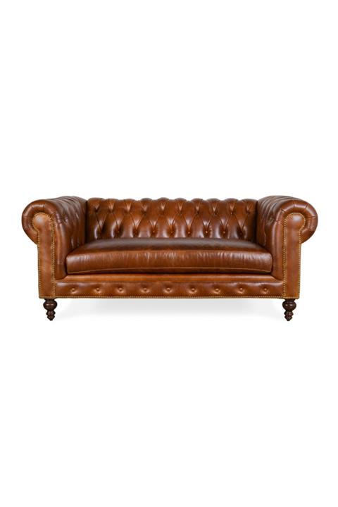 Hanel Mobilya Klasik Chesterfield Chester Kanepe 2 Kişilik Kahve Suni Deri