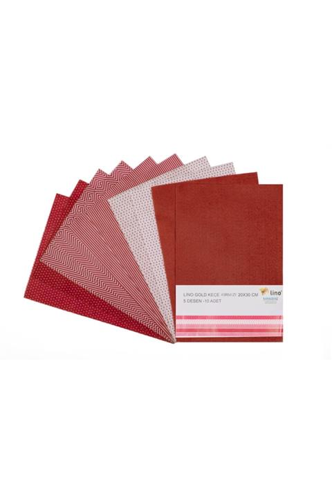 Lino Keçe Kırmızı 5 Desen 10lu (20x30 Cm.)
