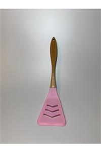 ACAR HOME Silikon Ahşap Saplı Spatula Pembe