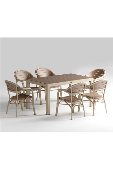 Novussi Bamboo 6'Lı Camlı Set Cappucino - Çöl Kahvesi
