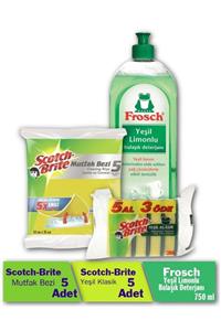 Frosch 750 Ml Sıvı Bulaşık Deterjanı & Scotch Brite 5li Sünger & 5li Mutfak Bezi