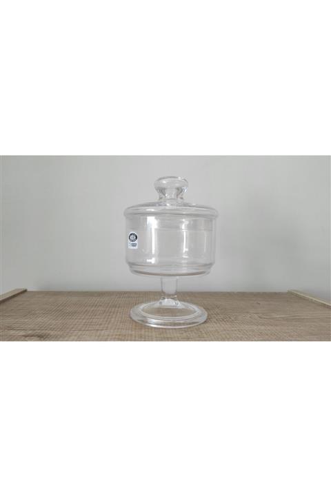 Alegre Glass Dama Düz Tekli Cam Kapaklı Ayaklı Şekerlik 12x18