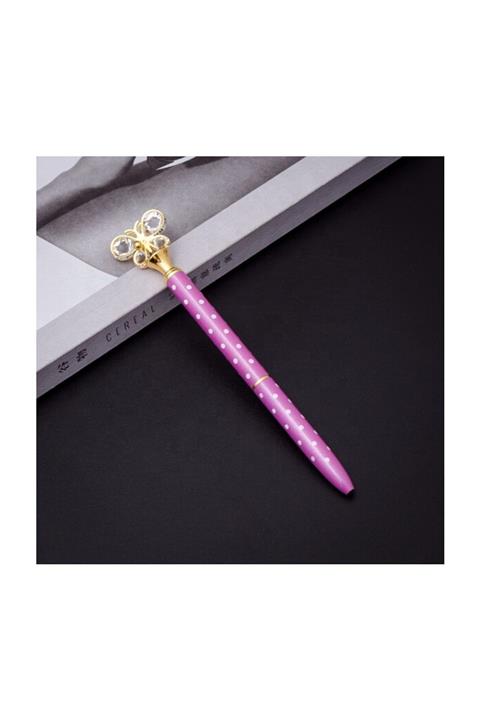 Kelebek Kelebek Elmas Kalem (Lila-Puantiyeli)