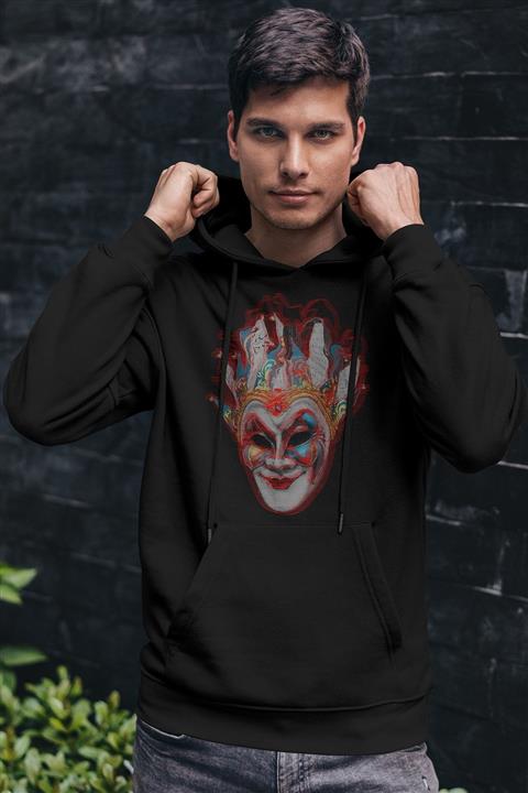 iX Textile Boris Brejcha Siyah Erkek Kapüşonlu Sweatshirt