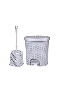 Arrita Home 2'li Rattan Desen Banyo Seti. Çöp Kovası Ve Wc Fırçası