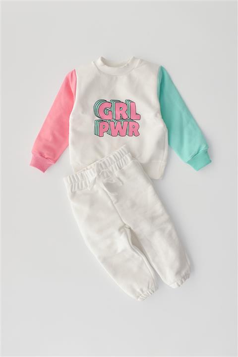 Banamio Gırl Power Renkli Kollu Pamuklu Iki Ip Şardonlu Takım