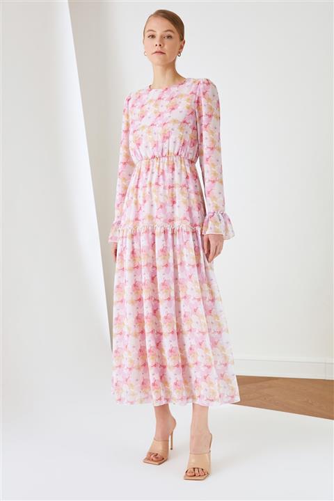 Trendyol Modest Ekru Bisiklet Yaka Tesettür Elbise TCTSS21EL3471