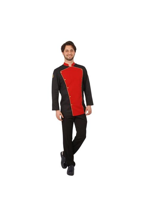 Emel Tekstil Üçgen Siyah Aşçı Erkek Mutfak Uniforma Üst