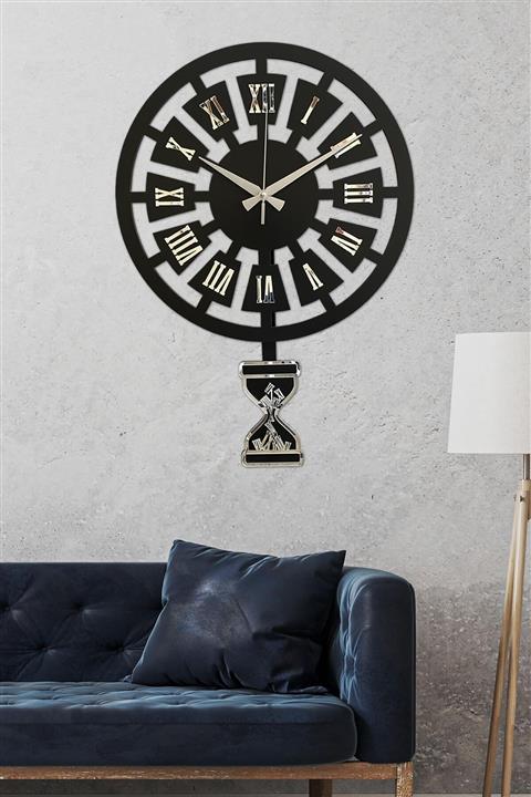 Sokaktaki Hediyem Modern Zaman Gümüş Premium Sallanır Sarkaçlı Duvar Saati