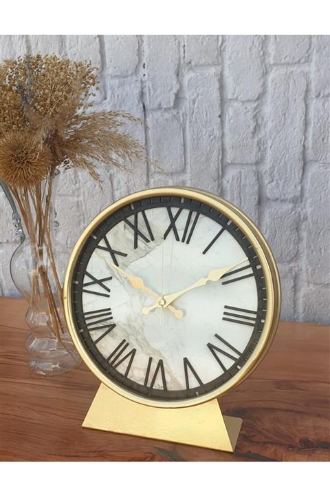 Markakanvas Metal Kasalı Mermer Desenli Siyah Renkli Masa Saati