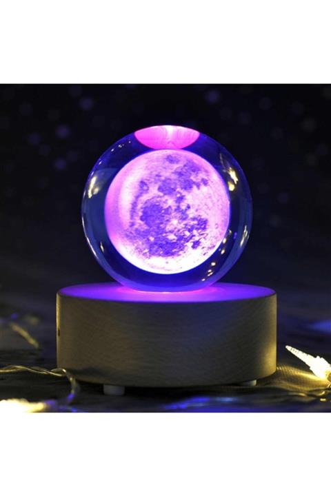 Pazarholding Dolunay Ay Gezegen Işıklı Kristal Top 6 cm Çapında Işıklı Cam Küre