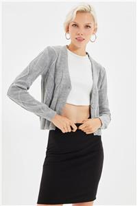 TRENDYOLMİLLA Gri Crop Triko Hırka TWOAW22HI0583